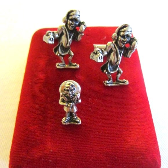 Jacob M Oldak Mid Century Modern Pewter Cufflinks Pin Set